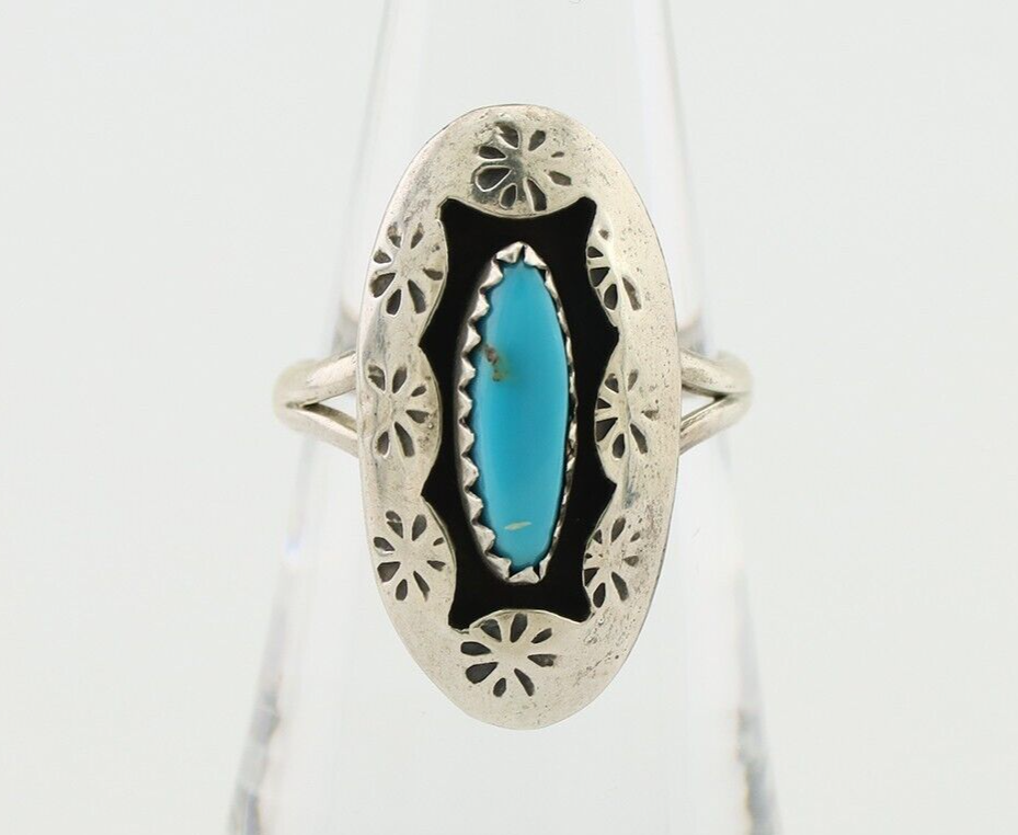 Navajo Ring 925 Silver Natural Blue Turquoise Signed IJC C.80's
