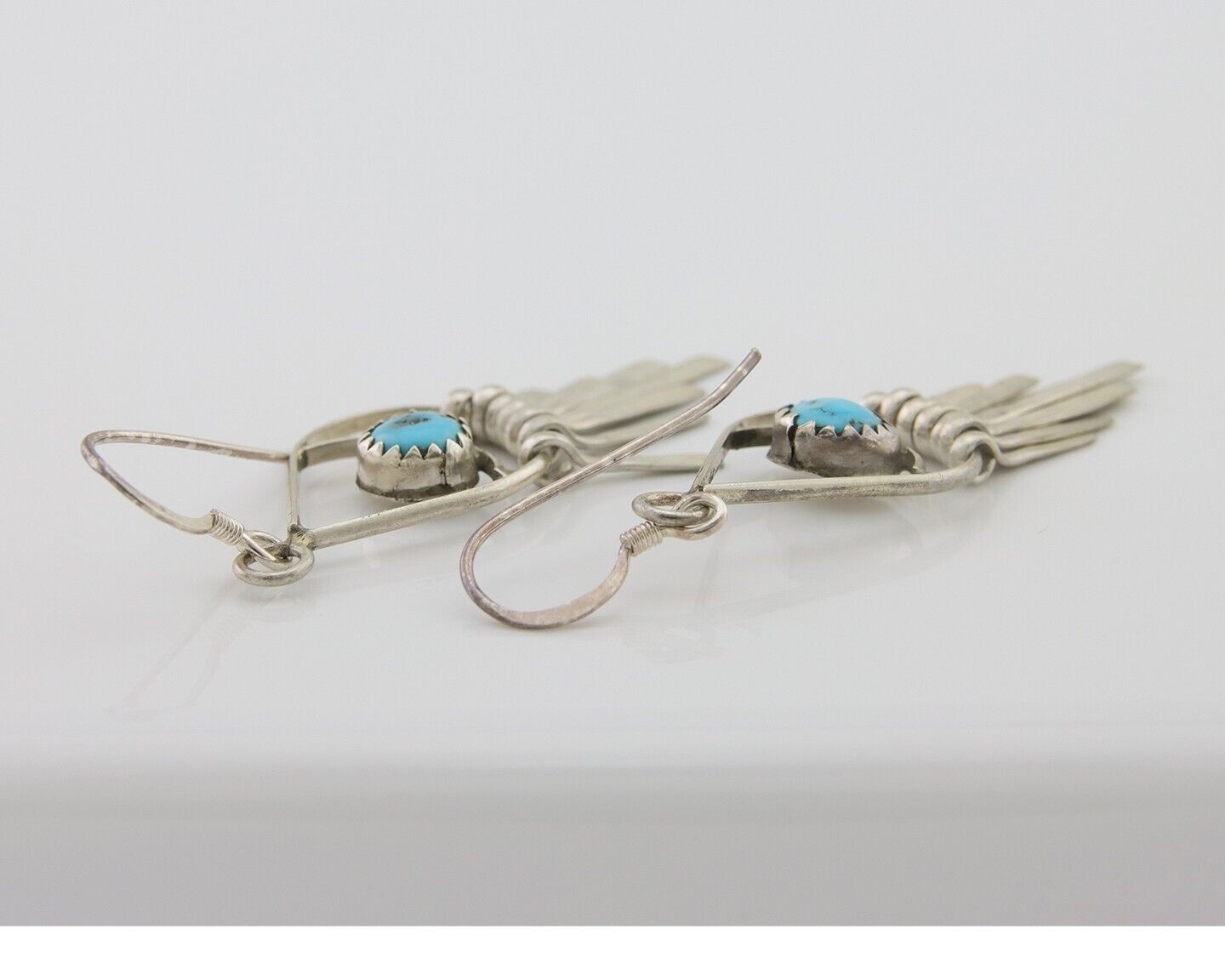 Navajo Dangle Earrings 925 Silver Natural Turquoise Artist Signed JB C.80's