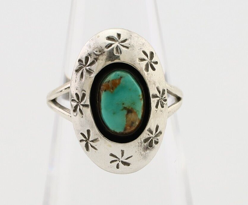 Navajo Ring 925 Silver Kingman Turquoise Native American Artist C.80's