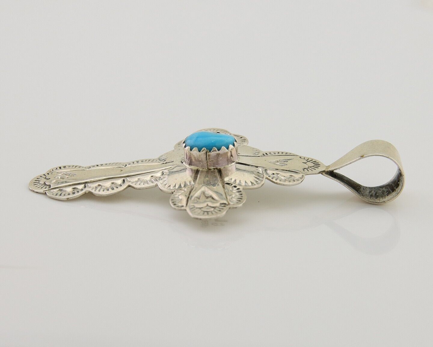 Navajo Cross Hand Stamped Pendant 925 Silver Turquoise Artist Gilbert Lee C.80s