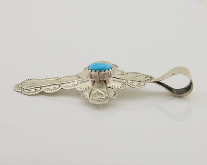 Navajo Cross Hand Stamped Pendant 925 Silver Turquoise Artist Gilbert Lee C.80s