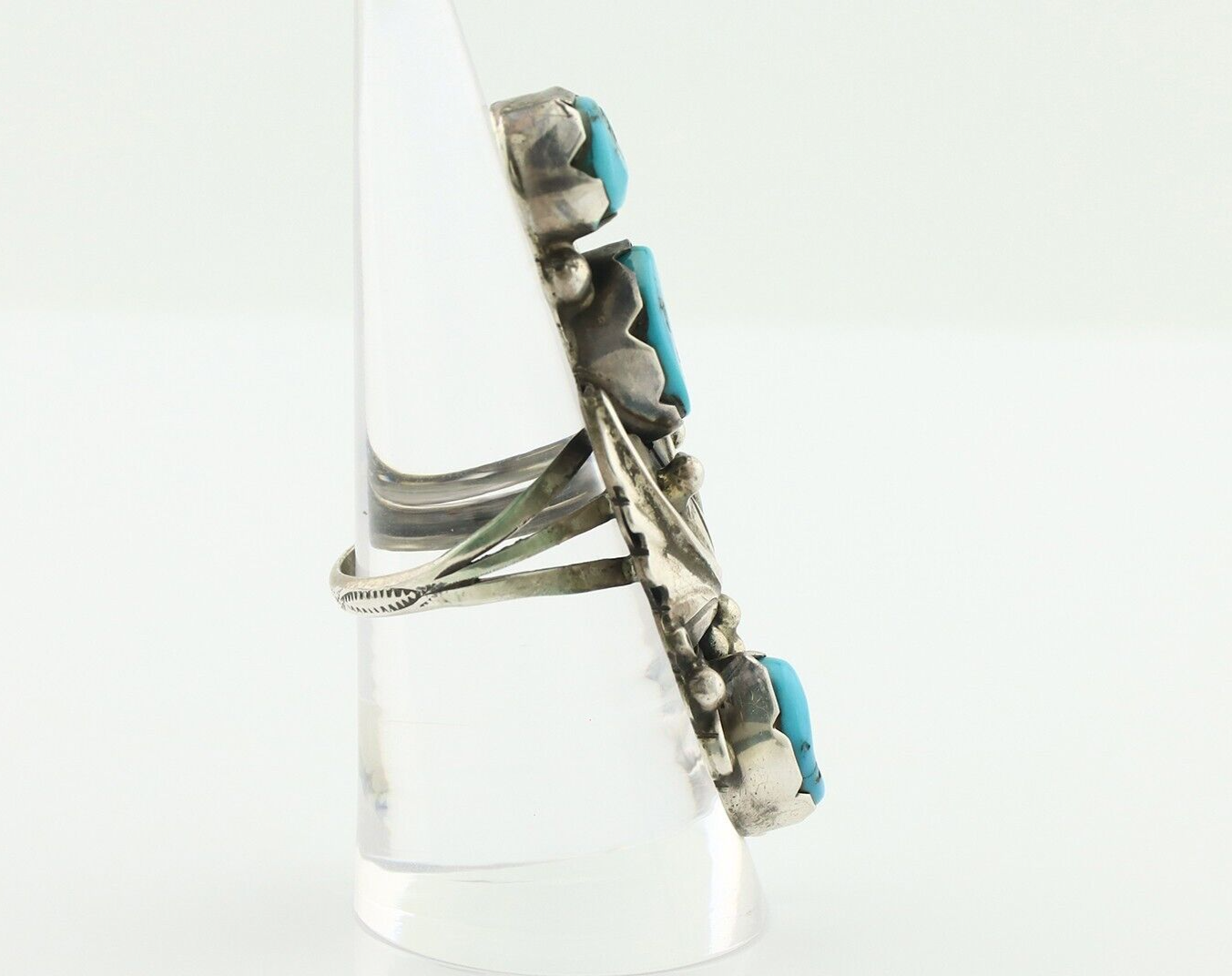 Navajo Ring 925 Silver Sleeping Beauty Turquoise Artist Signed Richard Long C80s