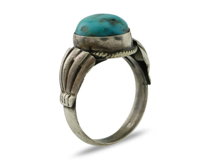 Navajo Handmade Ring 925 Silver Mined Blue Turquoise Native American Artist C80s
