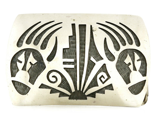 Navajo Belt Buckle .925 SOLID Sterling Silver Handmade Overlay Circa 1980's