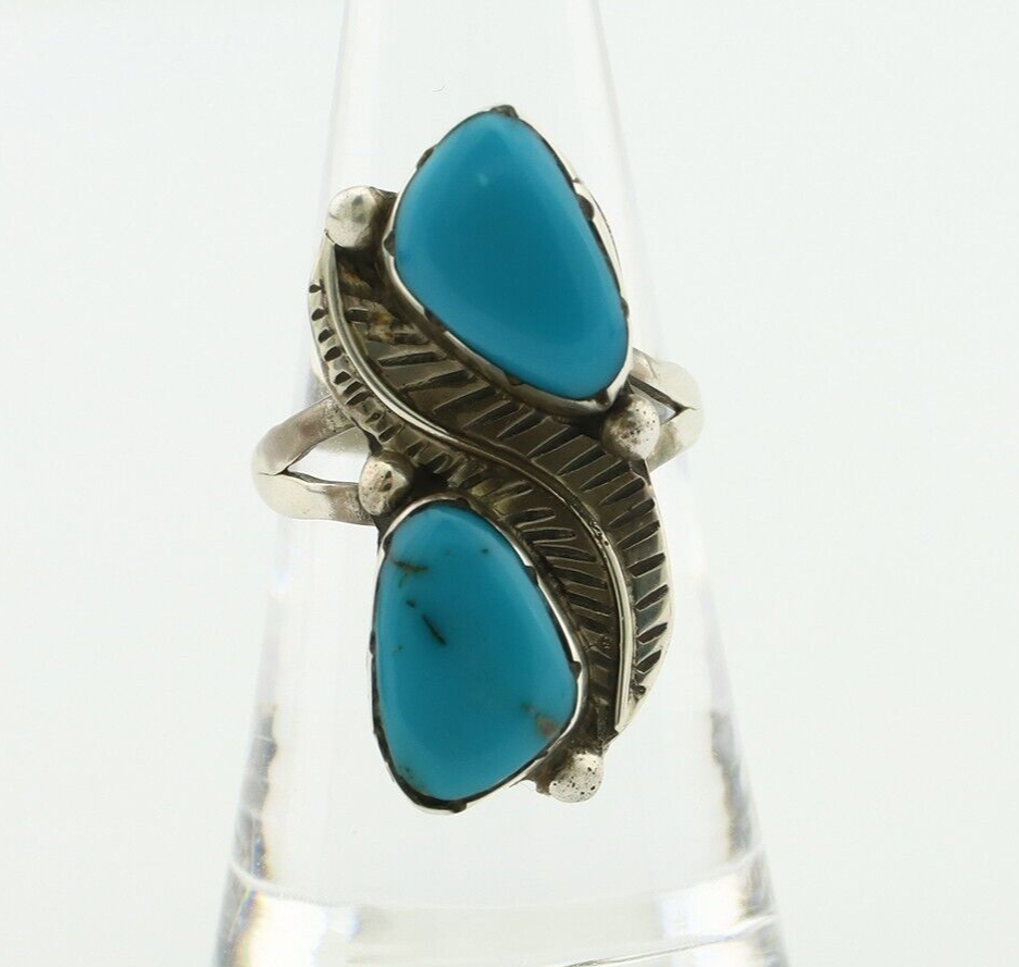 Navajo Ring 925 Silver Blue Turquoise Artist Signed K C.80's