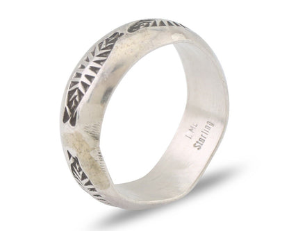 Navajo Hand Stamped Band 925 Silver 6.0 mm Signed Larry Chavez Size 5.75 C.80's