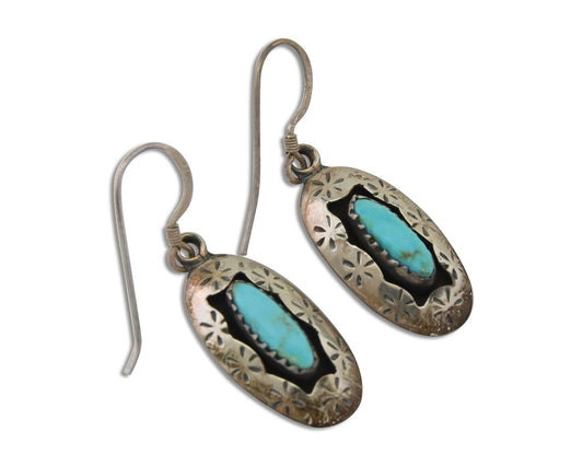 Navajo Dangle Earrings 925 Silver Natural Turquoise Artist Signed IJC C.80's