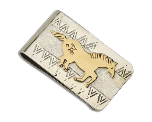 Navajo Money Clip .925 Silver Gold Plate & .999 Nickle Native Artist C.80's
