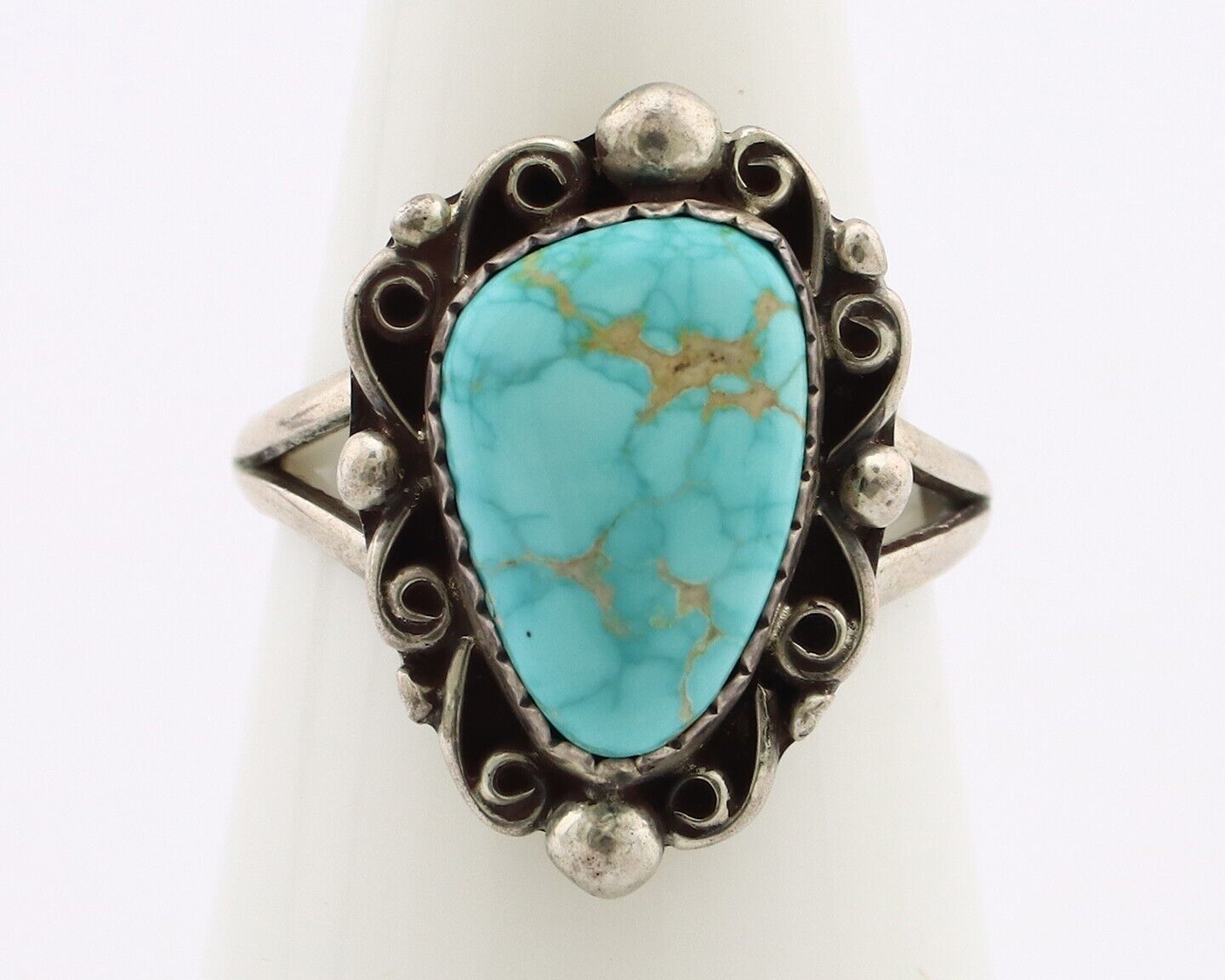 Navajo Ring 925 Silver Spiderweb Turquoise Artist Signed Billy Eagle C.80's
