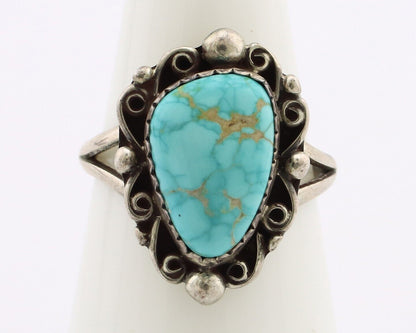 Navajo Ring 925 Silver Spiderweb Turquoise Artist Signed Billy Eagle C.80's