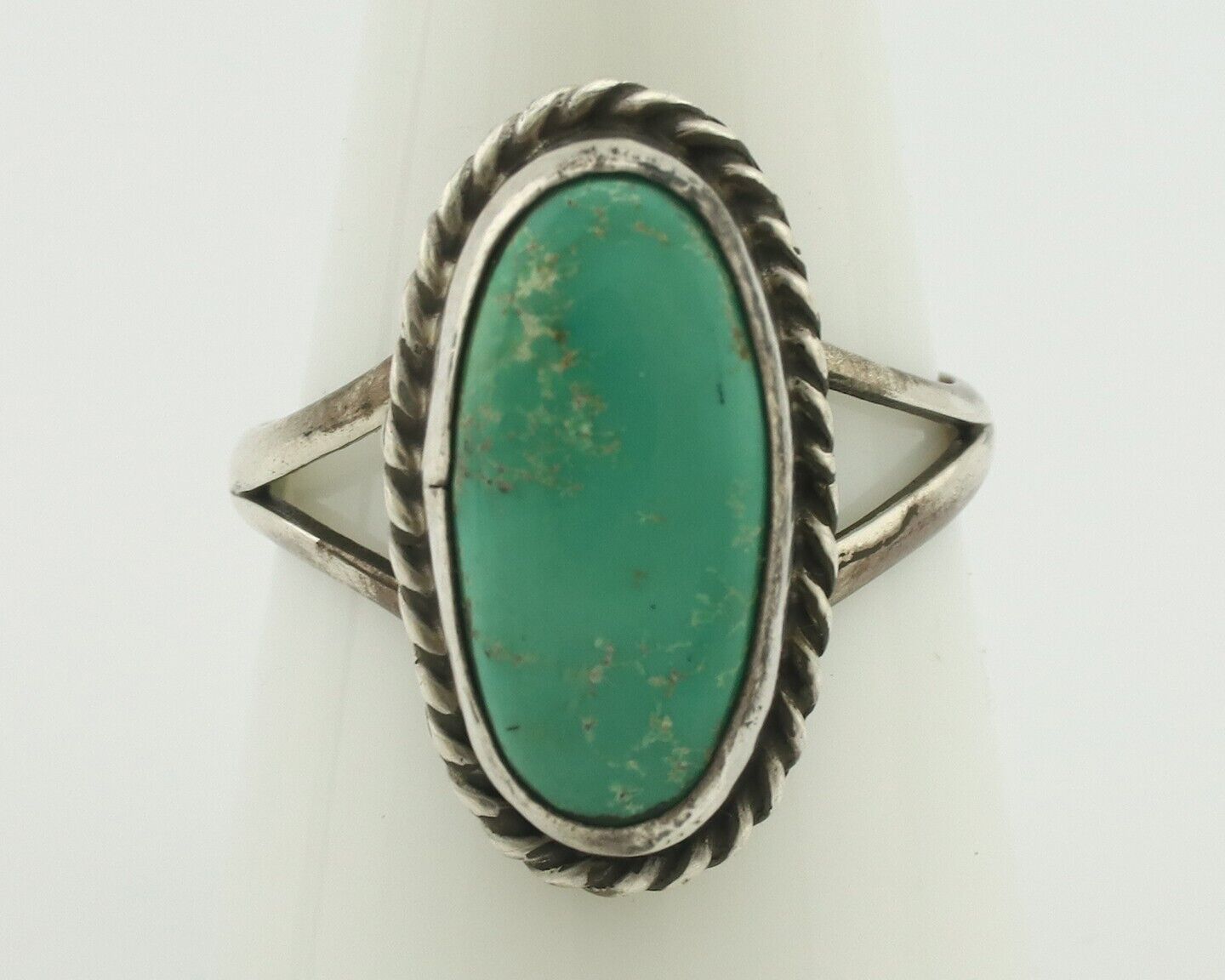 Navajo Ring 925 Silver Natural Green Turquoise Native American Signed C.80's