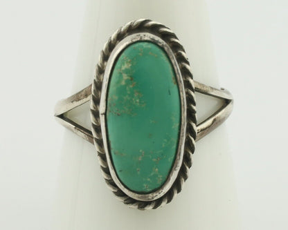 Navajo Ring 925 Silver Natural Green Turquoise Native American Signed C.80's