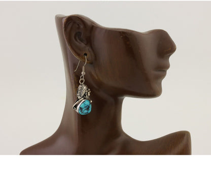 Navajo Handmade Earrings 925 Silver Natural Turquoise Native Artist C.80's
