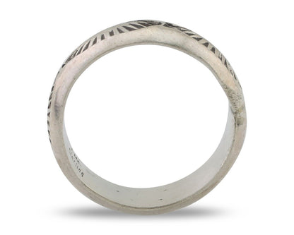 Navajo Hand Stamped Band 925 Silver 6.0 mm Signed Larry Chavez Size 5.5 C.80's