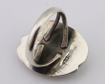 Navajo Ring 925 Silver Blue Kingman Turquoise Native American Artist C.80's