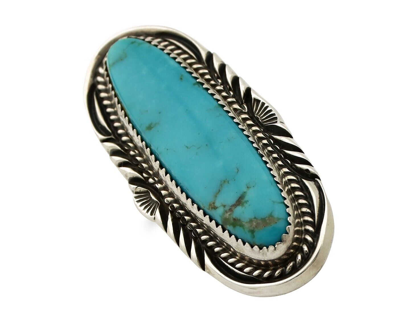 Navajo Ring 925 Silver Natural Mined Turquoise Artist Signed Mike Begay C.80's