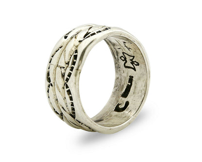 Navajo Ring .925 Silver Handmade Hand Stamped 3 Row Rope Band C.1980's Size 6.0