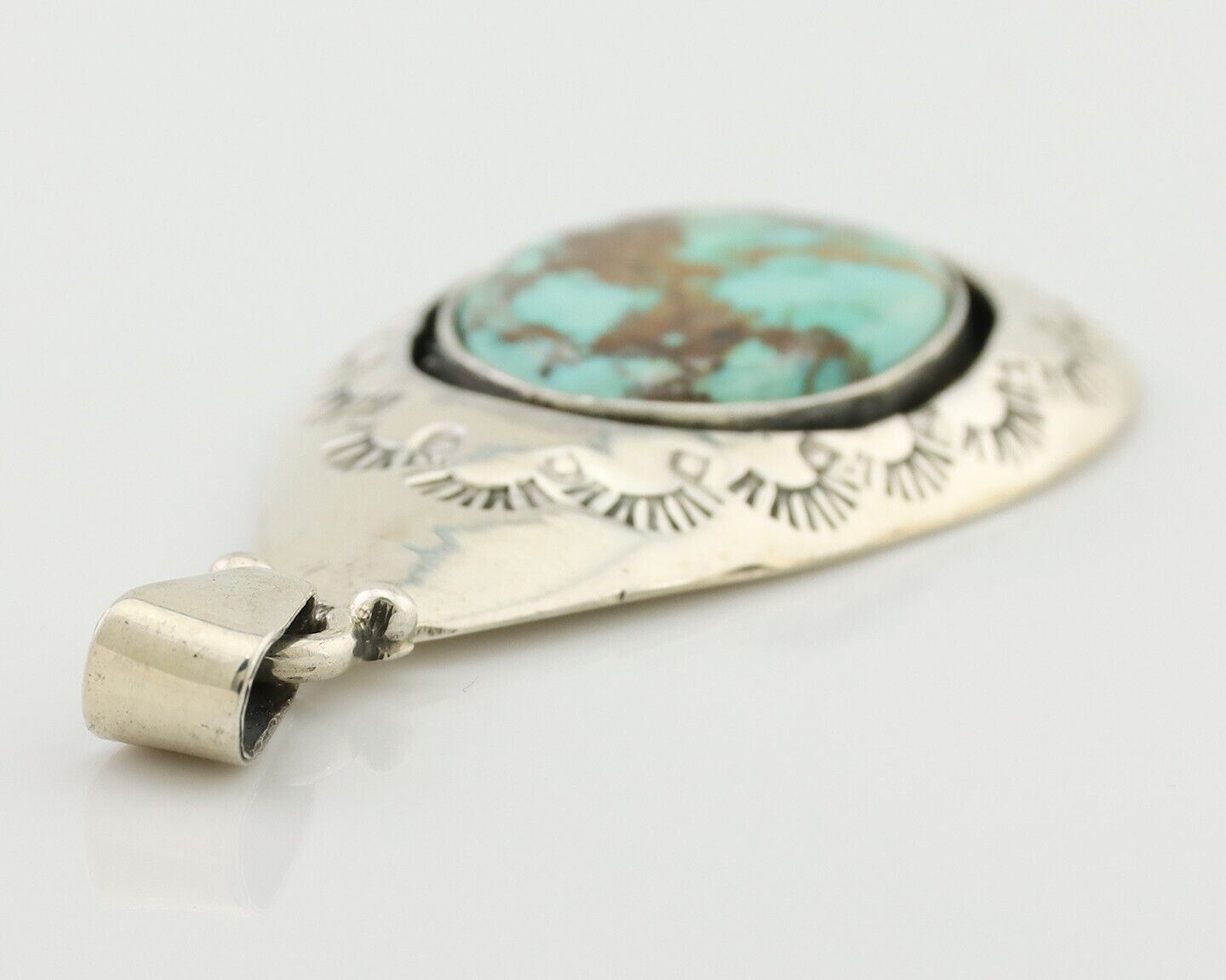 Navajo Pendant 925 Silver Blue Gem Turquoise Artist Signed MC C.80's