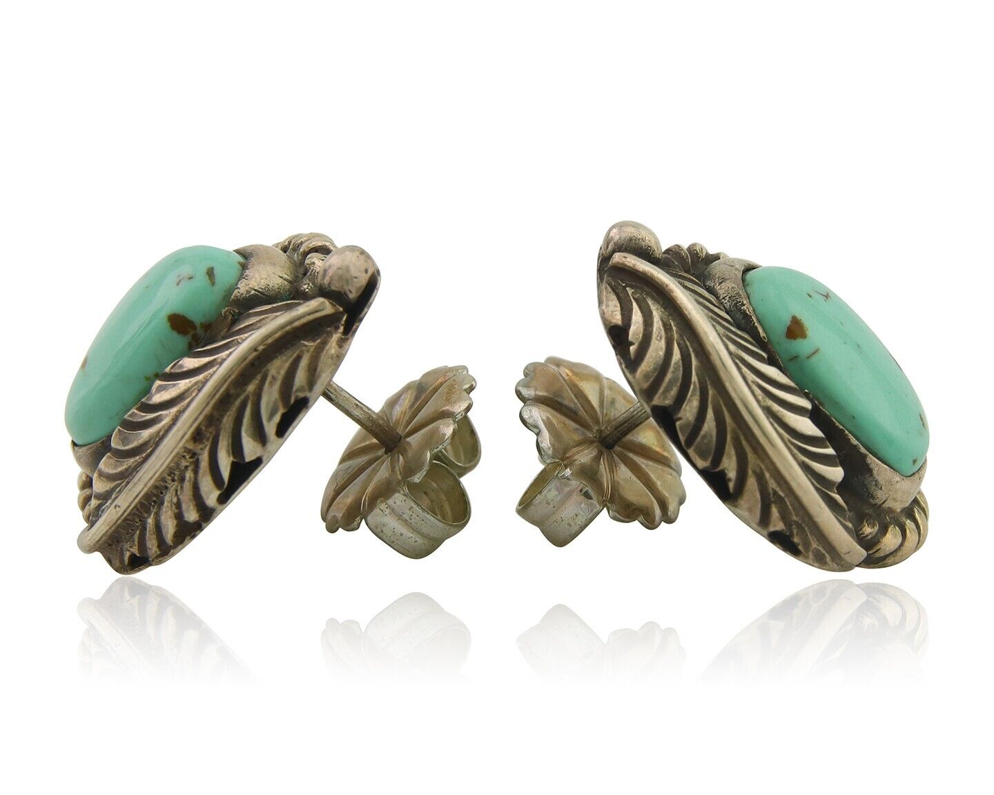 Navajo Earrings 925 Silver Natural Turquoise Native Artist C.80's