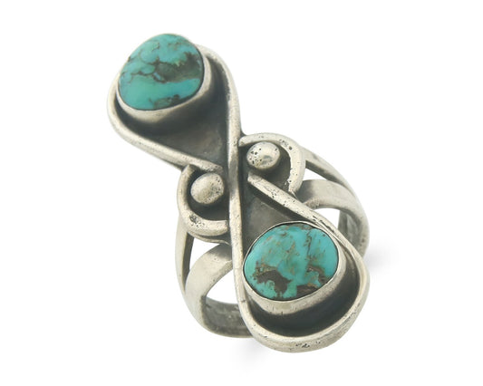 Vintage Navajo Ring 925 Sterling Authentic Traditional Turquoise Size 6.5