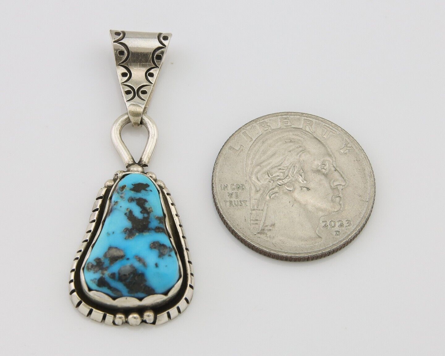 Navajo Sleeping Beauty Turquoise Pendant 925 Silver Artist Tony Guerro C.80's