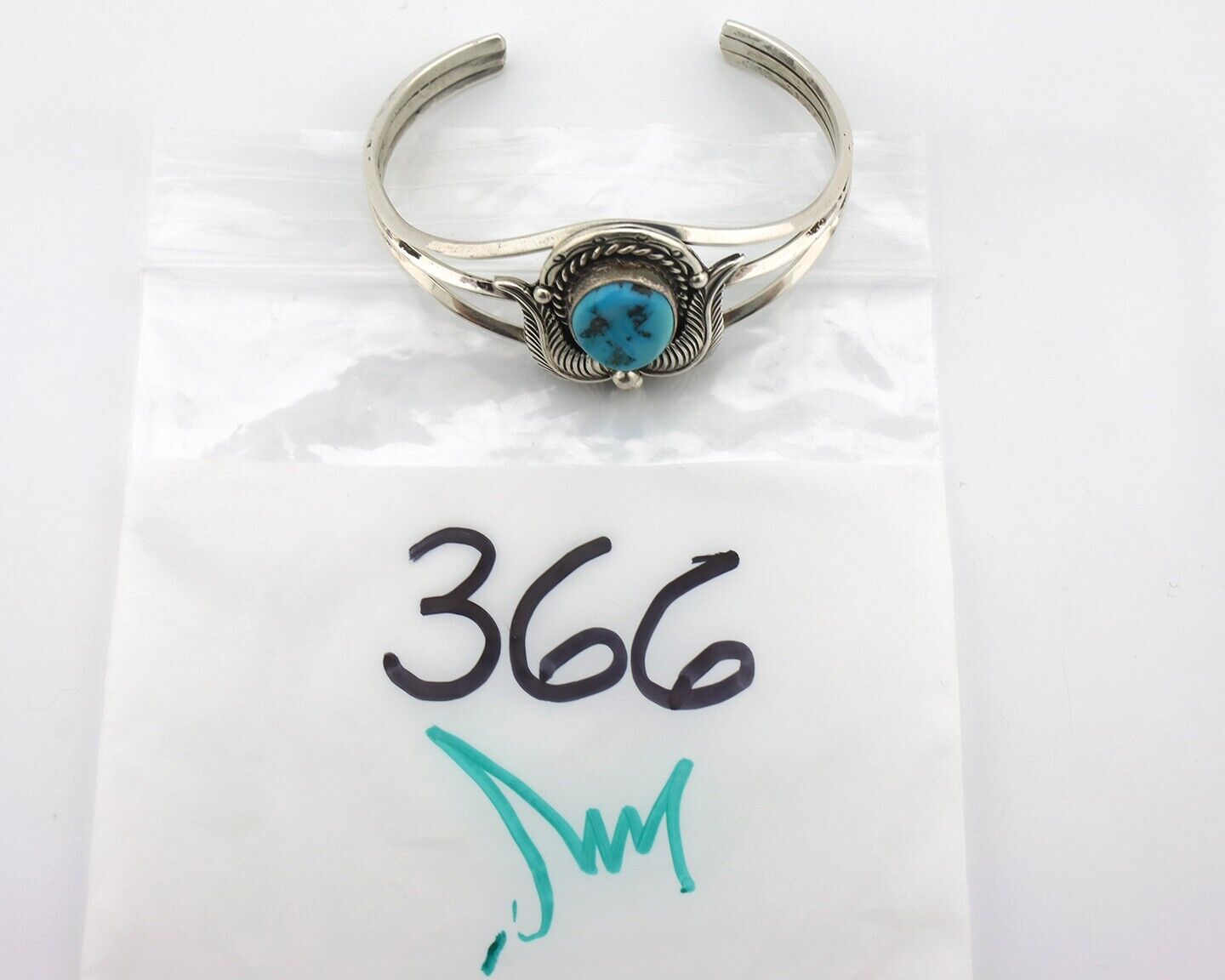 Navajo Bracelet 925 Silver Sleeping Beauty Turquoise Artist Signed MLS C.80's