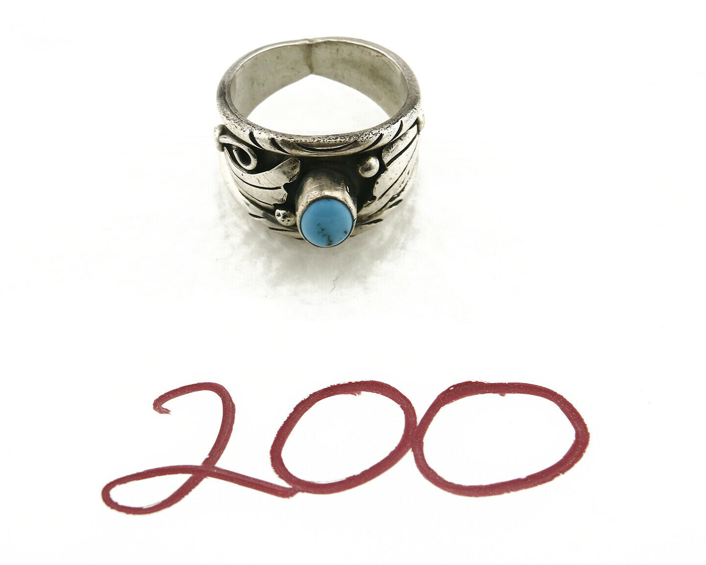 Navajo Ring .925 Silver Handmade Sleeping Beauty Turquoise Signed ELA C.80's