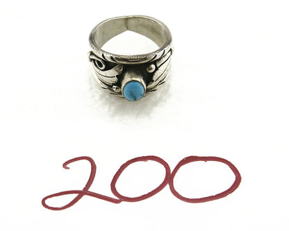 Navajo Ring .925 Silver Handmade Sleeping Beauty Turquoise Signed ELA C.80's