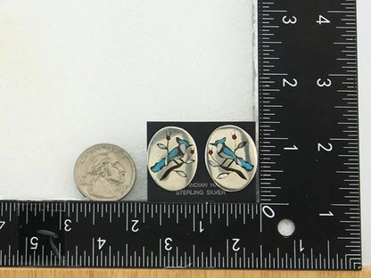 Navajo Bird Earrings Sterling Silver Vintage Hamdmade Signed BH