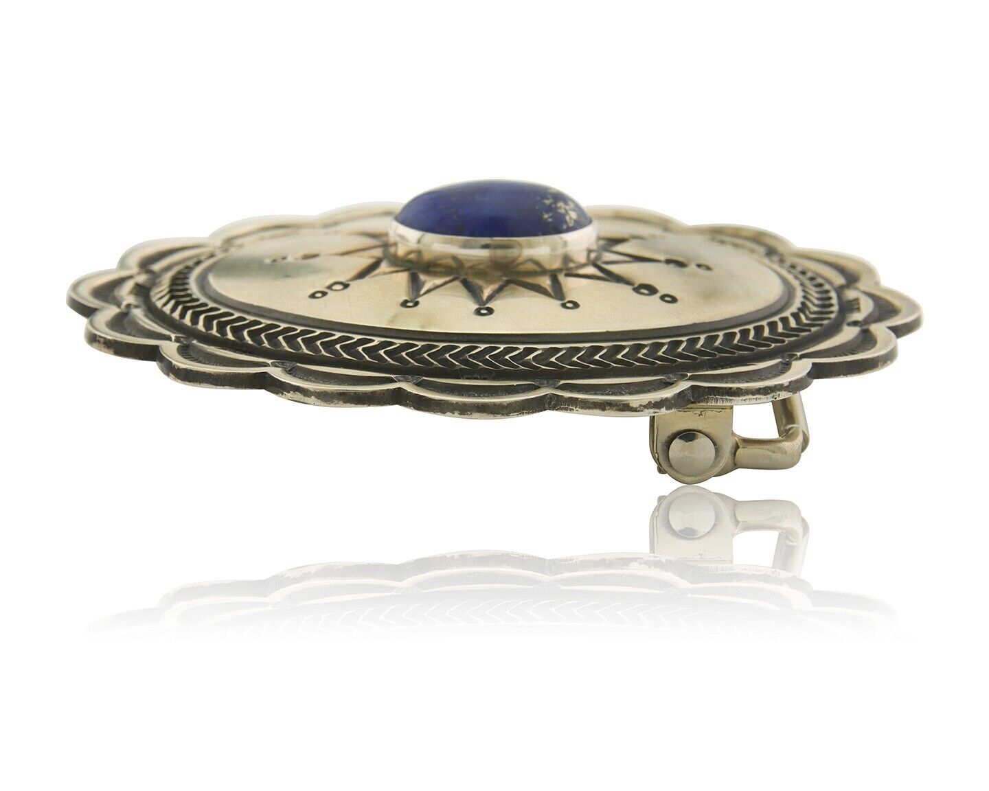 Navajo Belt Buckle 925 Sterling Silver Artist Lapis Signed Lloyd Nelson C.80's