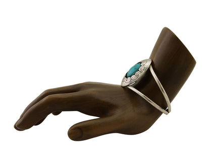 Navajo Hand Stamped Cuff Bracelet Turquoise 925 Silver Native American Artist