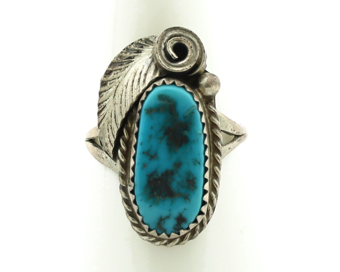 Navajo Ring 925 Silver Sleeping Beauty Turquoise Artist Signed Justin Morris C80