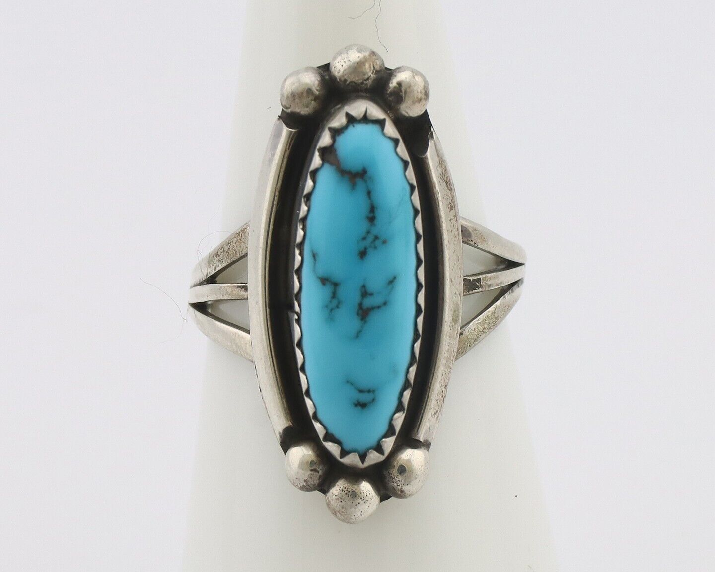 Navajo Ring .925 Silver Sleeping Beauty Turquoise Signed SkyStone Creations C80s