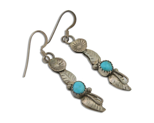 Navajo Dangle Earrings 925 Silver Natural Turquoise Native Artist C.80's