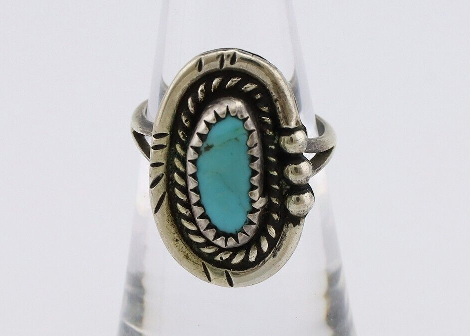Navajo Ring 925 Silver Natural Blue Turquoise Native American Artist C.80's