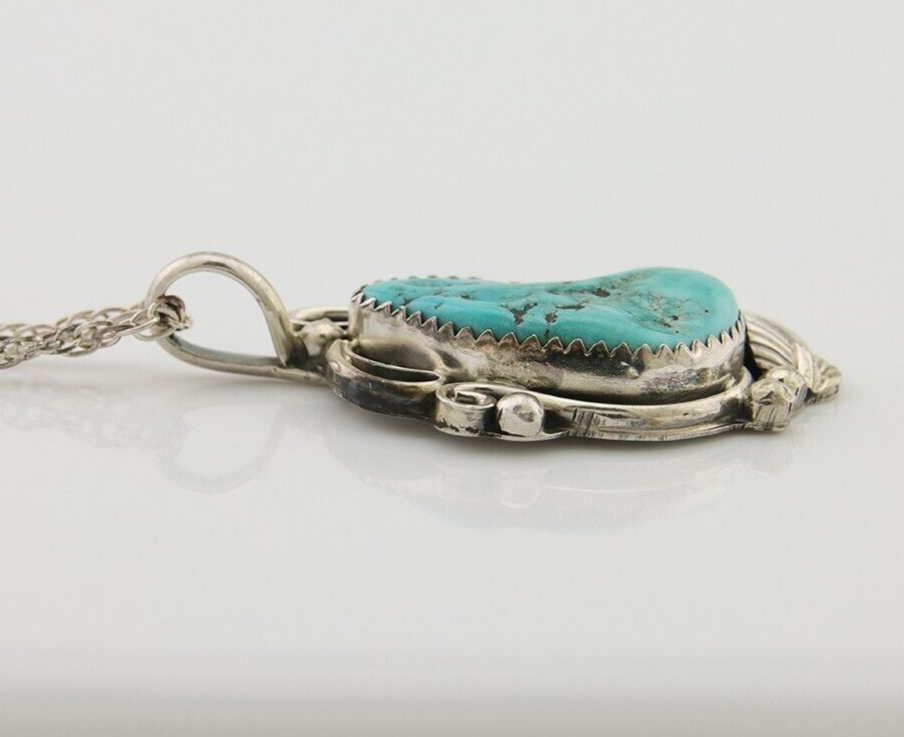 Navajo Necklace 925 Silver Natural Turquoise Artist Signed PM C.80's