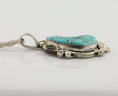 Navajo Necklace 925 Silver Natural Turquoise Artist Signed PM C.80's