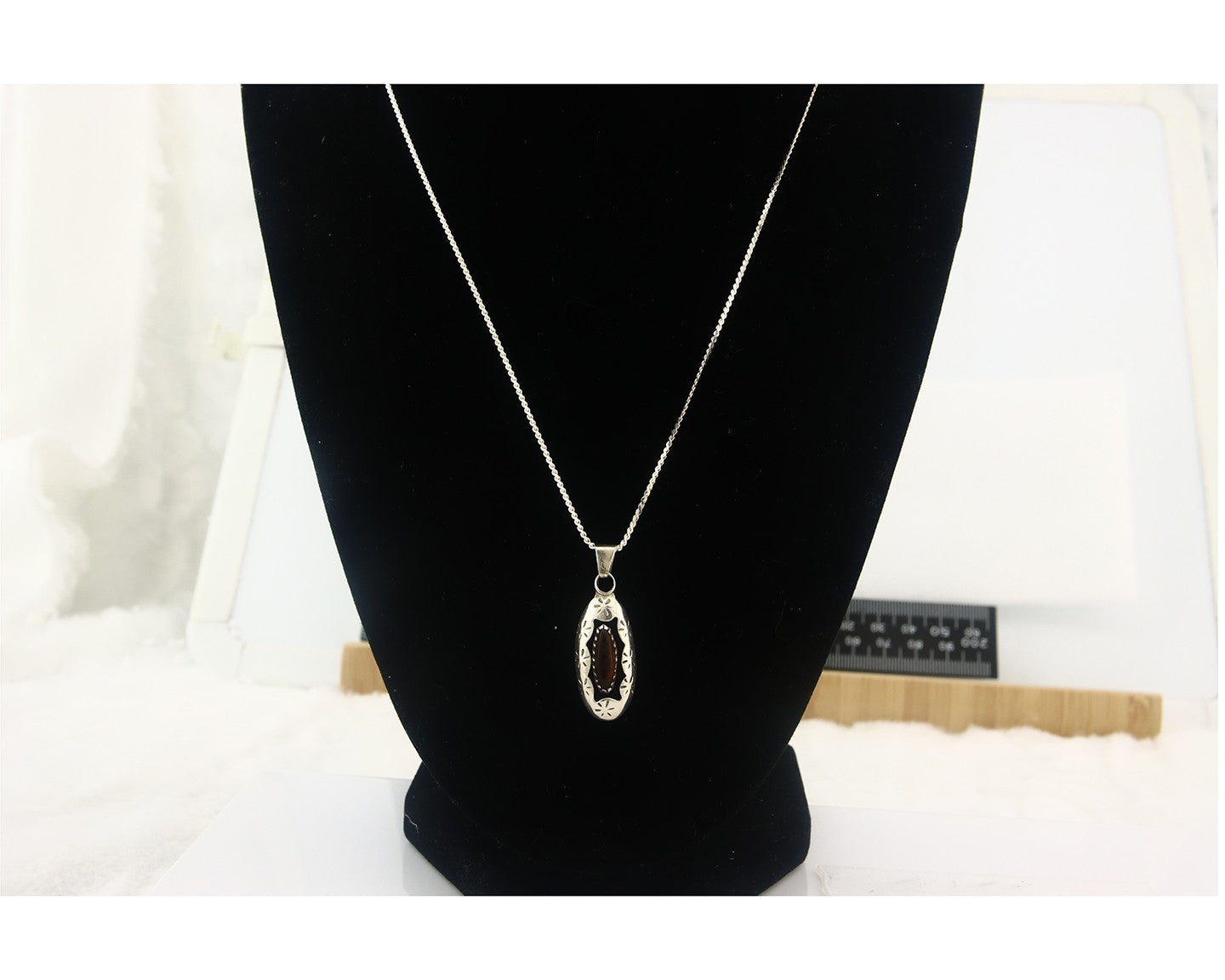 Navajo Sterling Silver Necklace Authentic Tiger Eye Sapphire Vintage Handmade