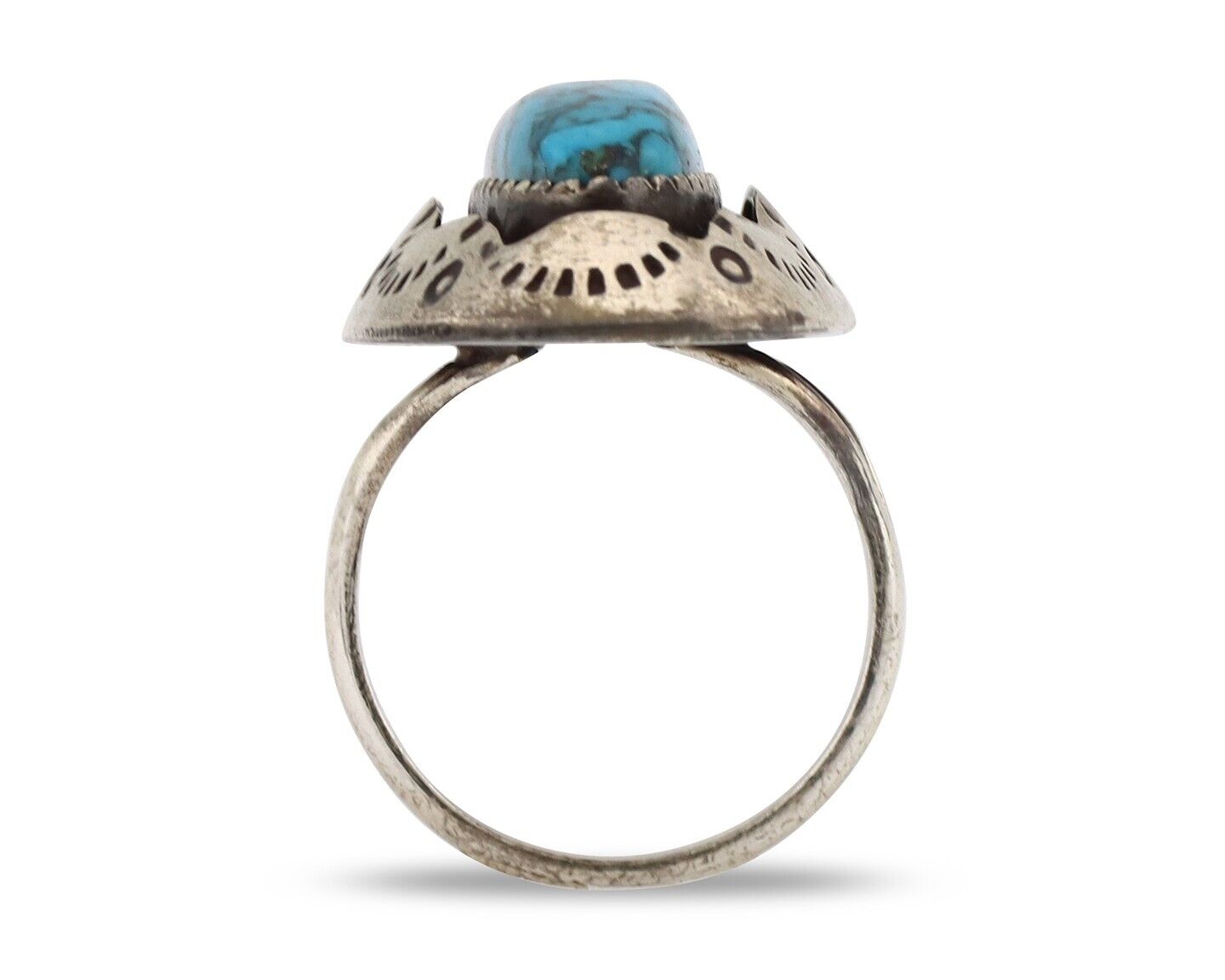 Navajo Ring 925 Silver Blue Spiderweb Turquoise Native American Artist C.80's