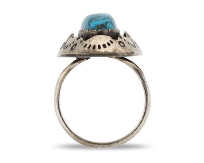 Navajo Ring 925 Silver Blue Spiderweb Turquoise Native American Artist C.80's