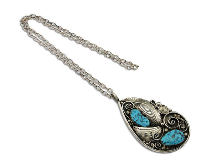 Navajo Necklace 925 Silver Natural Turquoise Artist Signed PM C.80's