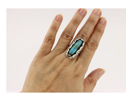Navajo Ring 925 Silver Natural Kingman Turquoise Native American Artist C.80's