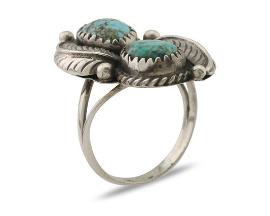 Navajo Ring 925 Silver Natural Blue Turquoise Native Artist Signed Montoya C.80s
