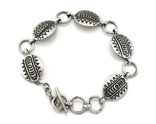 Navajo Cuff Bracelet Sterling Silver & 14k Gold Vintage Signed RT C.80's