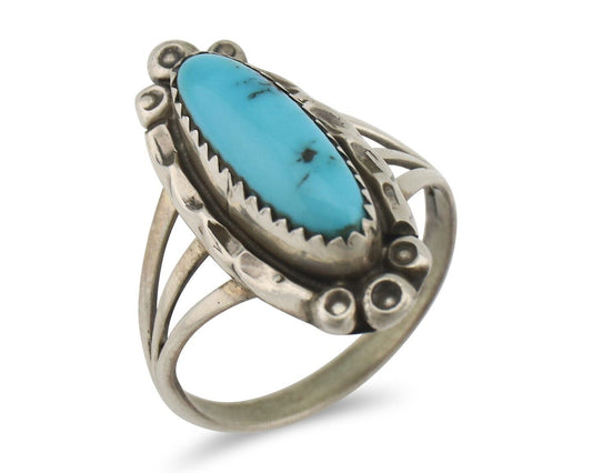 Navajo Ring .925 Silver Sleeping Beauty Turquoise Signed SkyStone Creations C80s