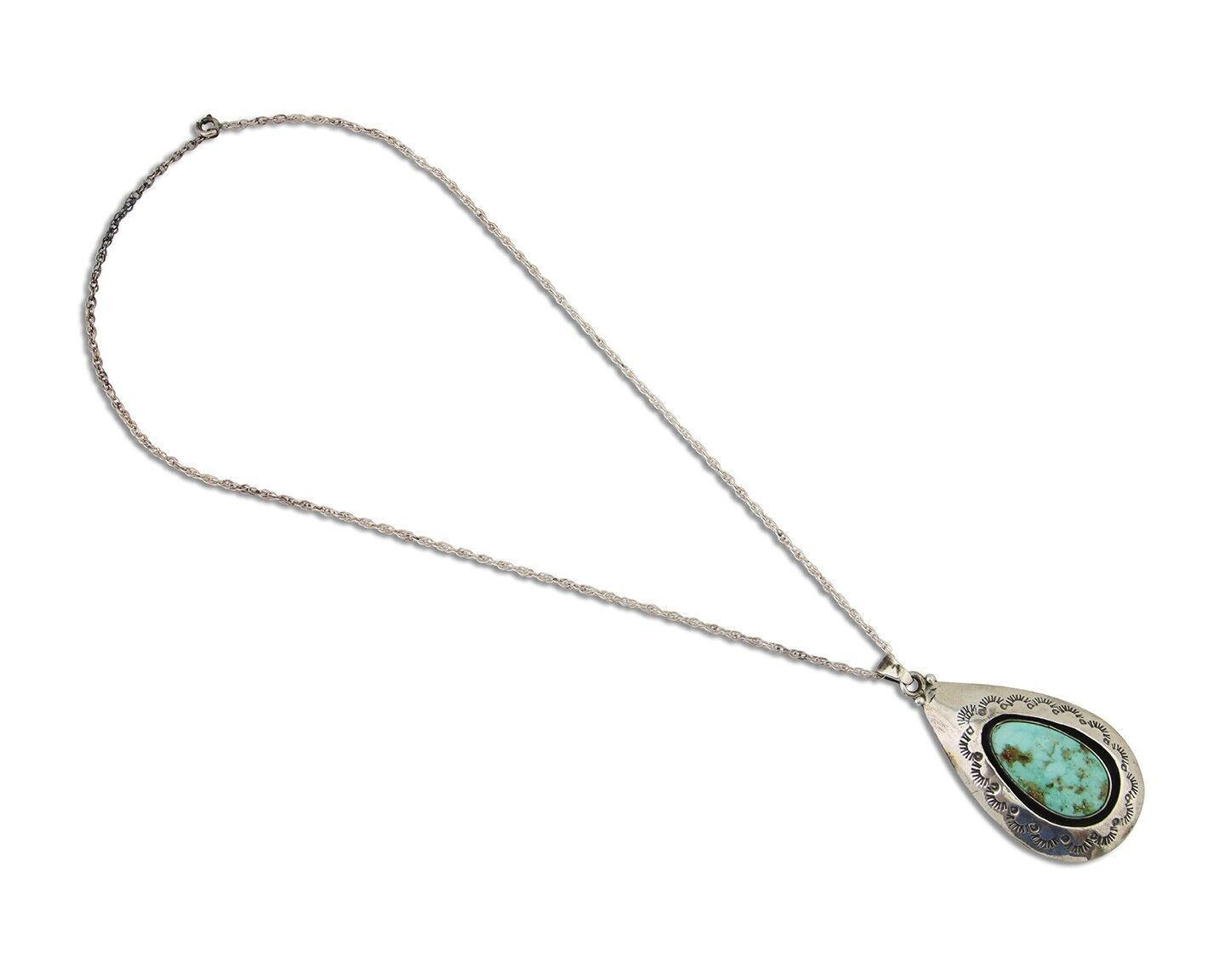 Navajo Necklace 925 Silver Natural Blue Turquoise Artist Signed MC C.80's