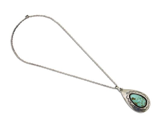 Navajo Necklace 925 Silver Natural Blue Turquoise Artist Signed MC C.80's