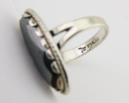 Navajo Hematite Ring 925 Silver Artist Signed Hanging Arrow Size 6.0