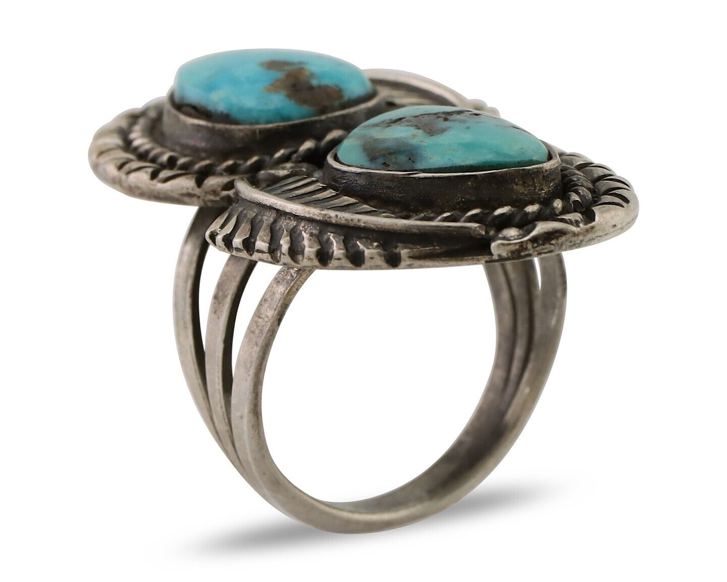 Navajo Handmade Ring 925 Silver Natural Tuquoise Native American Artist C.80's