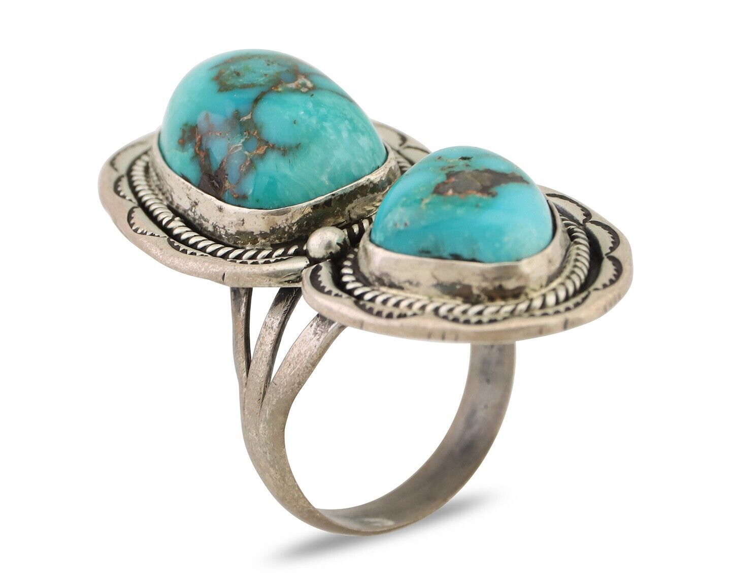 Navajo Handmade Ring 925 Silver Natural Tuquoise Artist Signed Tom Willeto C.80s